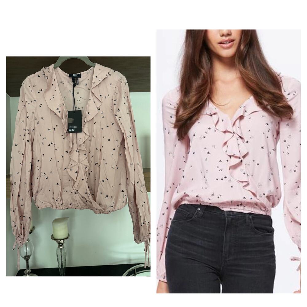 PAIGE Tie Sleeve, Wrap Front Floral Blouse